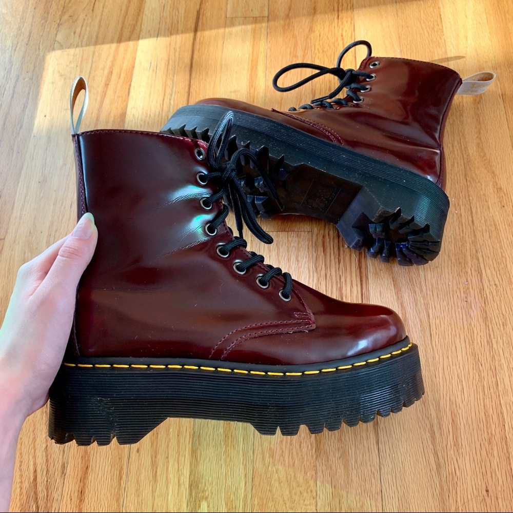 Dr. Martens Vegan Cherry Red Jadon Platform Boots